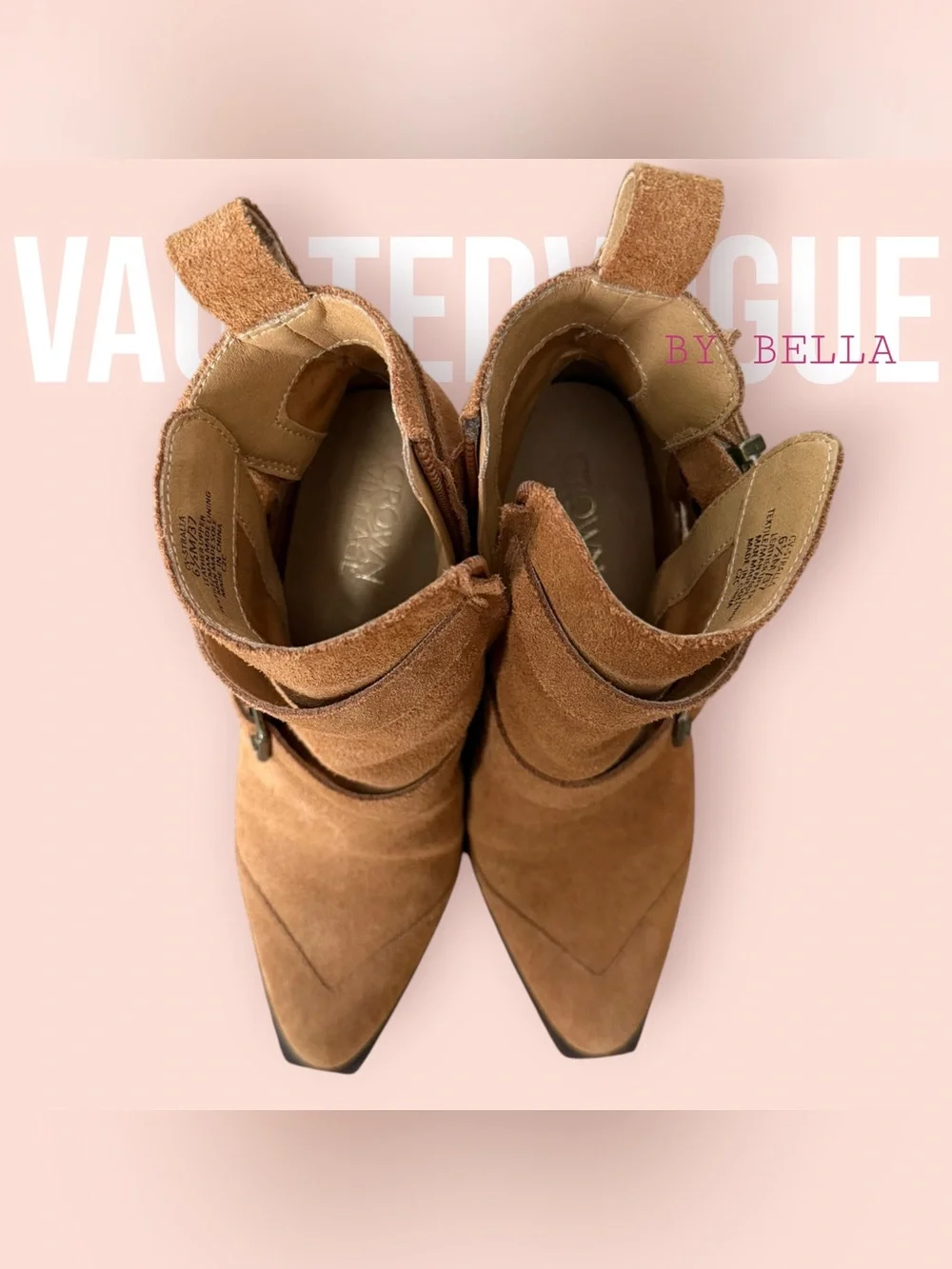 Crown Vintage Tan Suede Pointed-Toe Ankle Booties